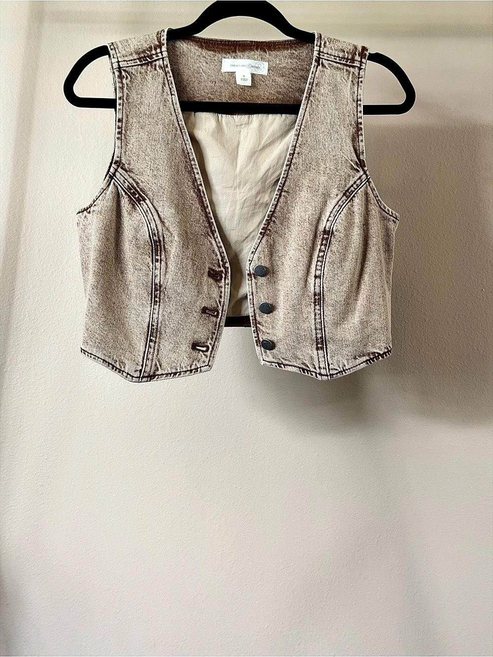 Treasure & Bond Women’s Small Denim Vest Brown & Cream Size Small